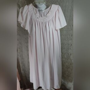 Miss Elaine Pink Waltz Nightgown Embroidery Collar with Lace Trim